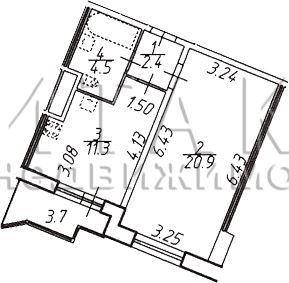 Продаётся 1-комнатная квартира, 39.1 м²