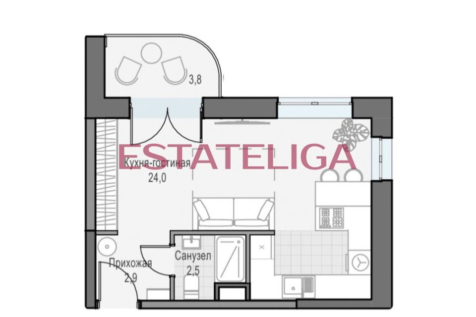 Продаётся студия, 32 м²
