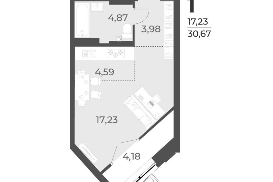 Продаётся 1-комнатная квартира, 31 м²