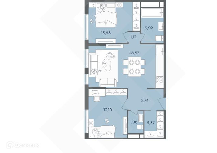 Продаётся 2-комнатная квартира, 71.3 м²