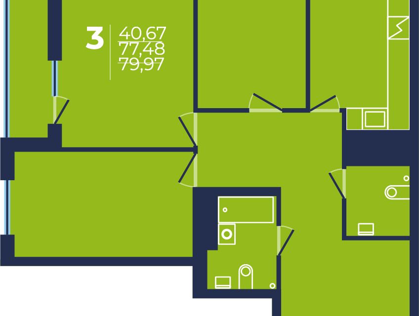 Продаётся 3-комнатная квартира, 79.6 м²