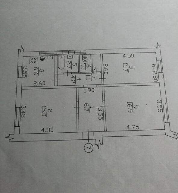 Продаётся 3-комнатная квартира, 62 м²
