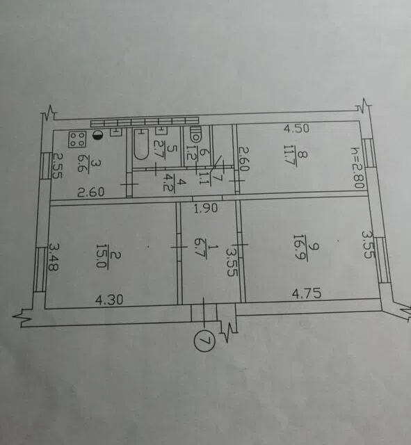 Продаётся 3-комнатная квартира, 62 м²