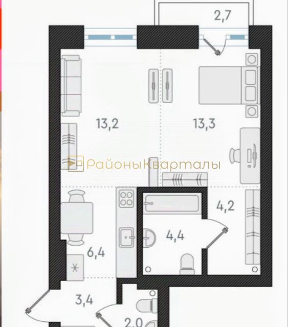 Продаётся 1-комнатная квартира, 47 м²