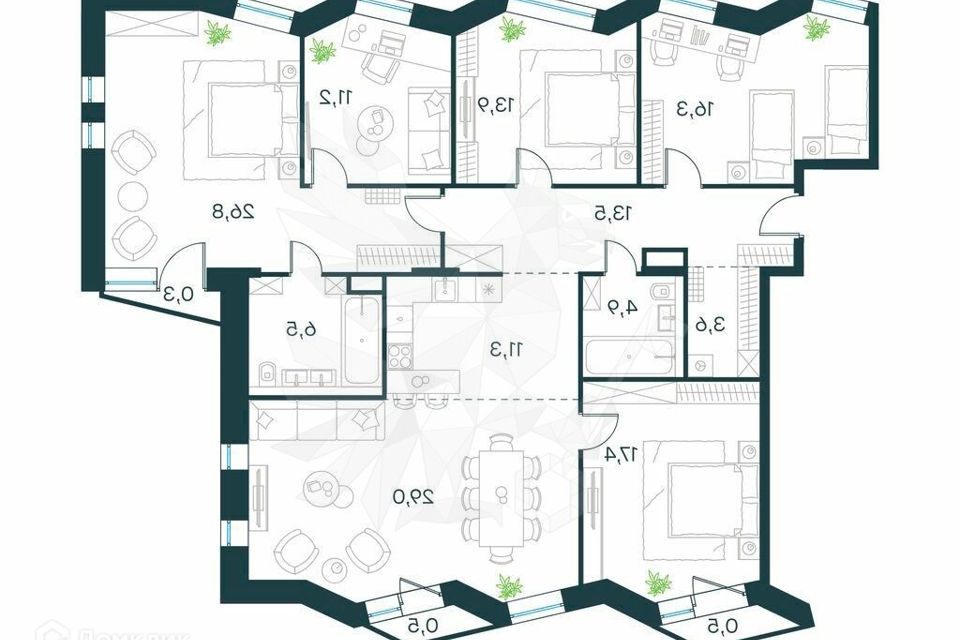 Продаётся 5-комнатная квартира, 158.2 м²