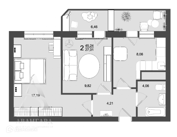 Продаётся 2-комнатная квартира, 45 м²