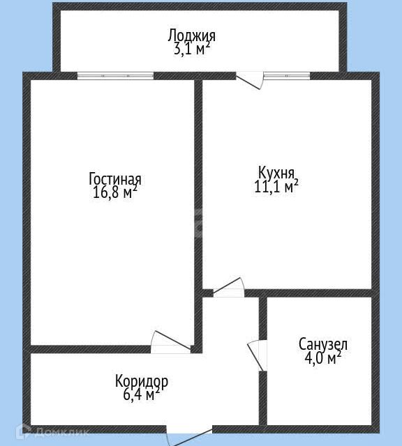 Продаётся 1-комнатная квартира, 41.4 м²