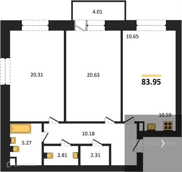 Продаётся 2-комнатная квартира, 83.95 м²