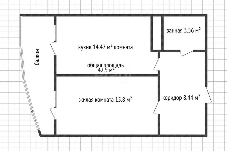 Продаётся 1-комнатная квартира, 42.5 м²