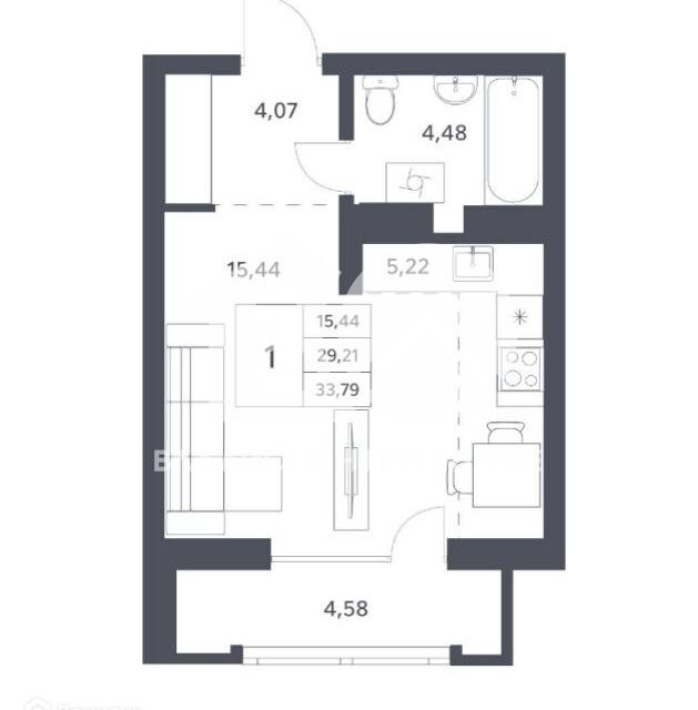 Продаётся студия, 33.79 м²