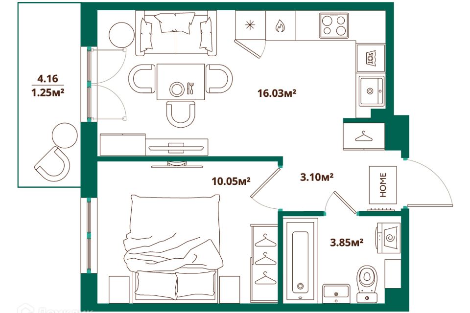 Продаётся 1-комнатная квартира, 34.28 м²