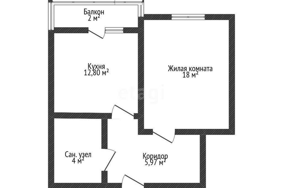 Продаётся 1-комнатная квартира, 41.3 м²
