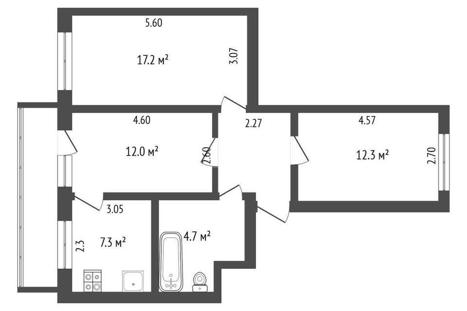 Продаётся 3-комнатная квартира, 63.1 м²