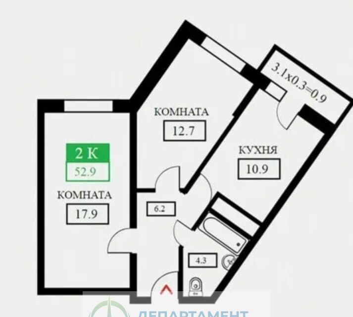 Продаётся 2-комнатная квартира, 56 м²