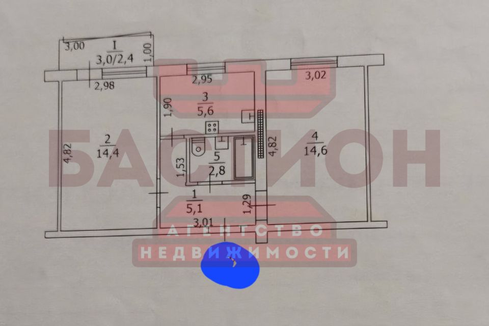 Продаётся 2-комнатная квартира, 45 м²