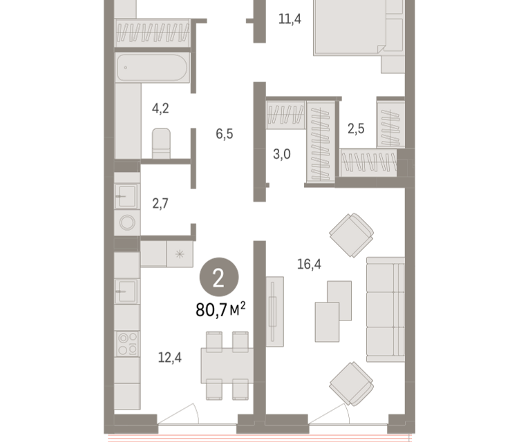 Продаётся 2-комнатная квартира, 80.71 м²