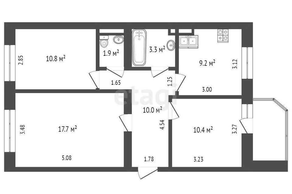 Продаётся 3-комнатная квартира, 66.6 м²