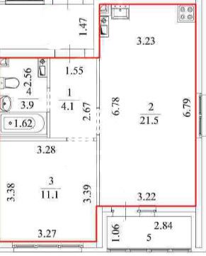 Продаётся 1-комнатная квартира, 40.6 м²