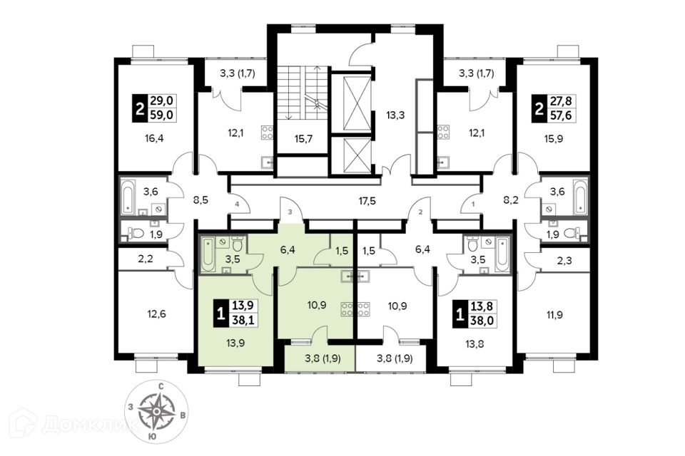 Продаётся 1-комнатная квартира, 38.1 м²