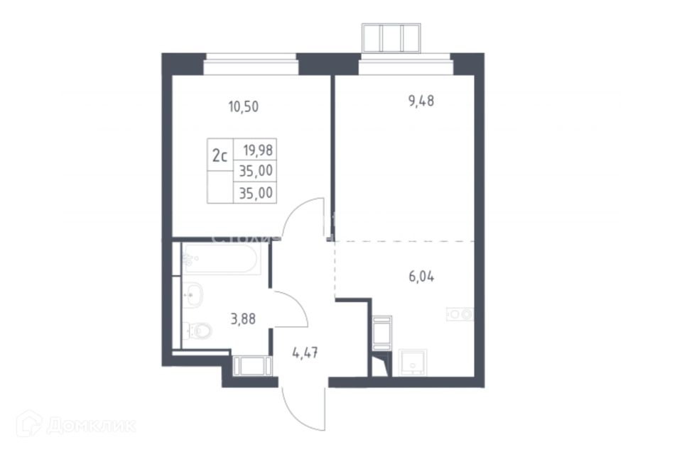 Продаётся 1-комнатная квартира, 35 м²