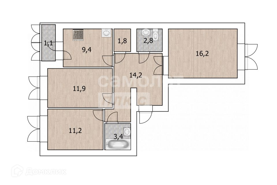 Продаётся 3-комнатная квартира, 77.8 м²