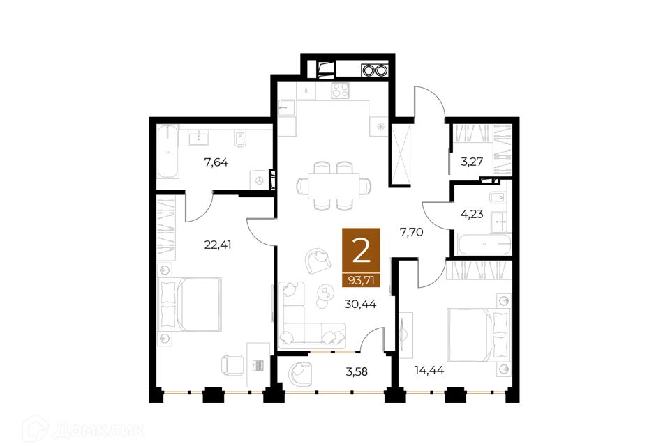 Двухкомнатная квартира в Рязани, 56.02 м² на 9 этаже в ЖК Метропарк 2. Цена 8 34