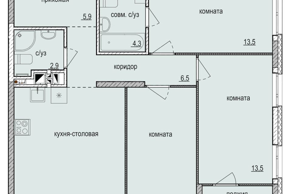 Продаётся 3-комнатная квартира, 80.5 м²