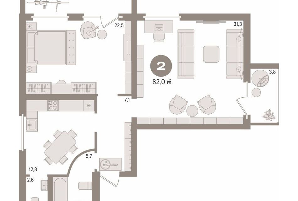 Продаётся 2-комнатная квартира, 82 м²