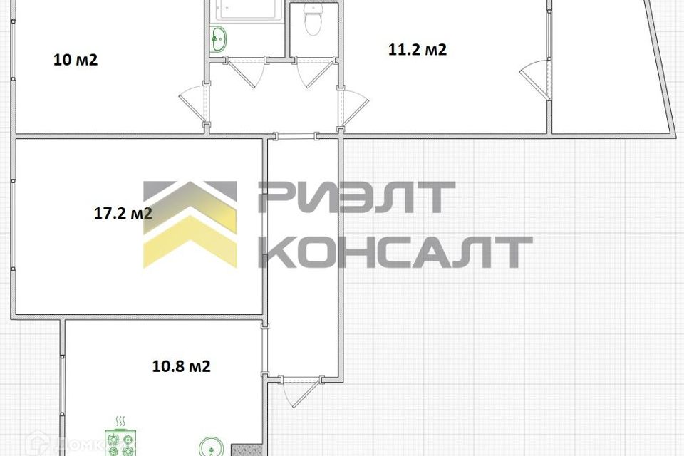 Продаётся 3-комнатная квартира, 62.3 м²