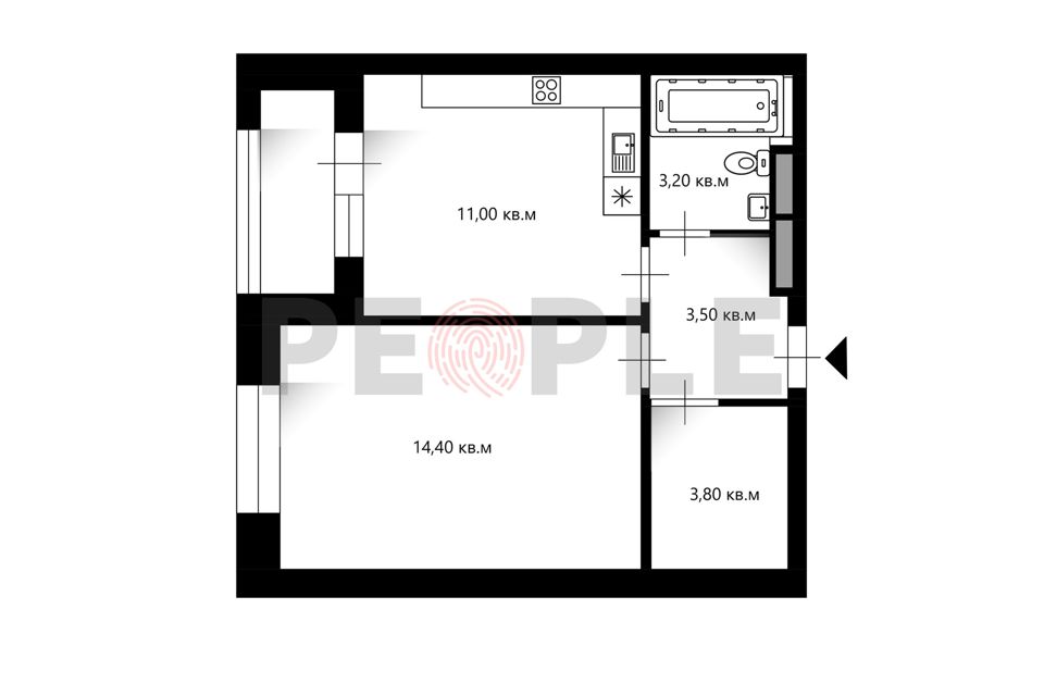 Продаётся 1-комнатная квартира, 38.7 м²