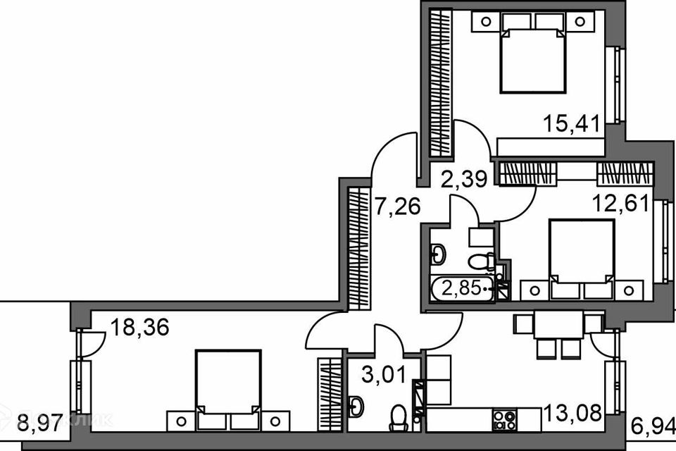 Продаётся 3-комнатная квартира, 80.8 м²