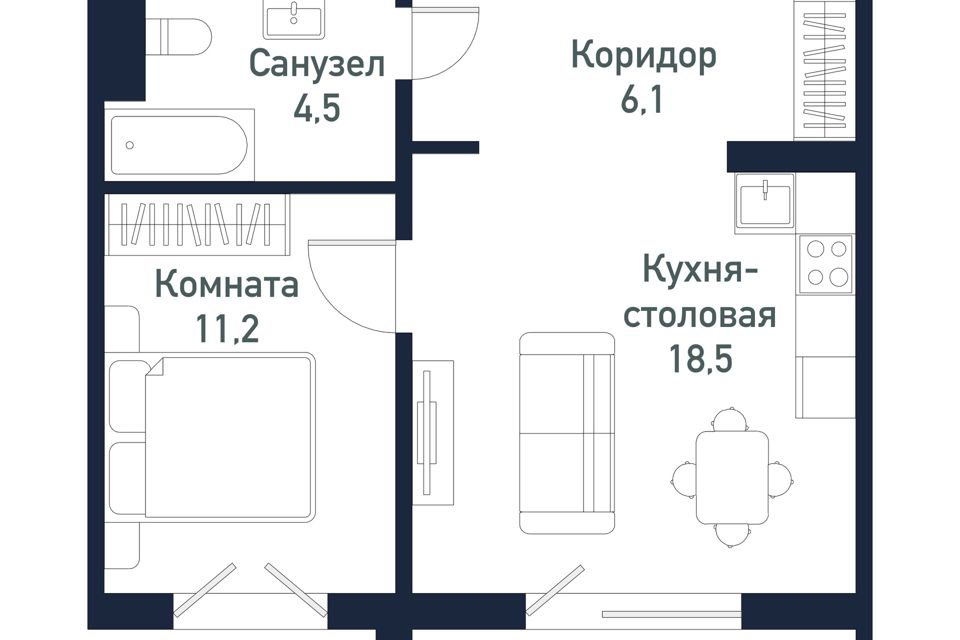 Продаётся 1-комнатная квартира, 40.4 м²