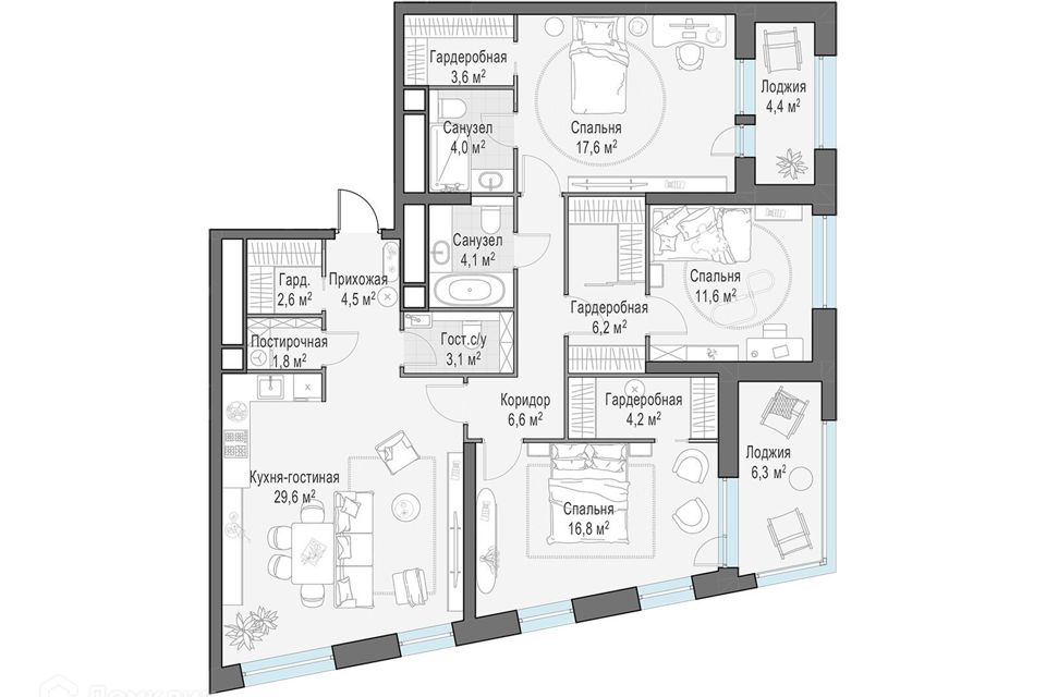 Продаётся 3-комнатная квартира, 122.6 м²