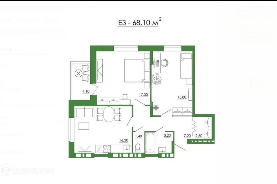 Продаётся 2-комнатная квартира, 68.1 м²