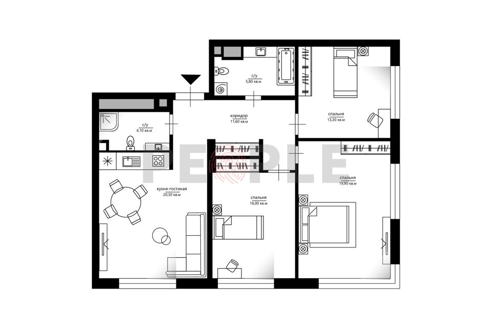 Продаётся 4-комнатная квартира, 91.2 м²