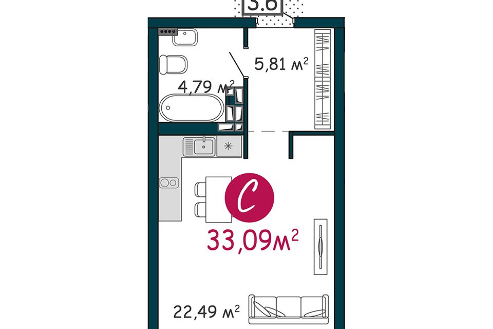 Продаётся студия, 34 м²