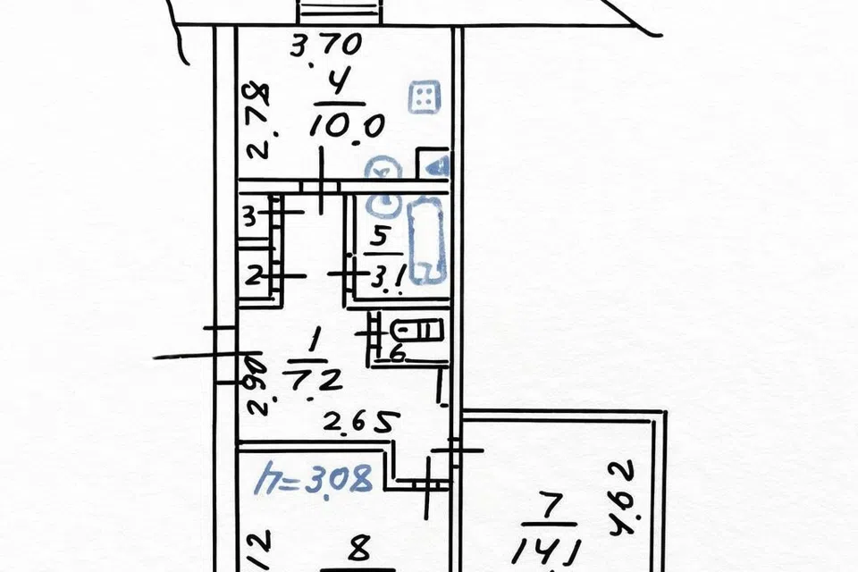 Продаётся 2-комнатная квартира, 51.5 м²