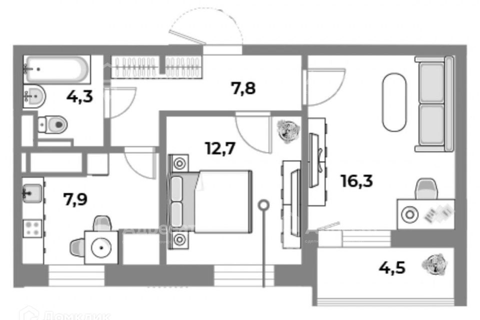 Продаётся 2-комнатная квартира, 53.5 м²