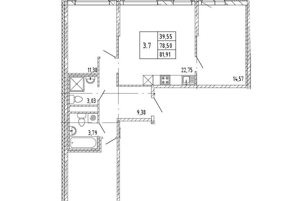 Продаётся 3-комнатная квартира, 78.5 м²