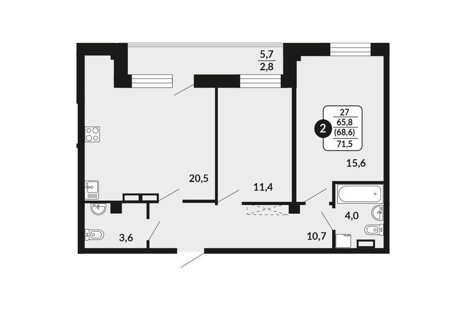 Продаётся 2-комнатная квартира, 68.6 м²