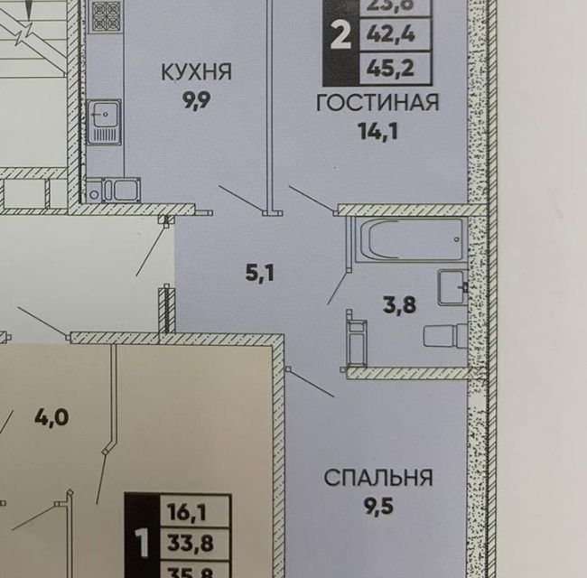 Продаётся 2-комнатная квартира, 45 м²