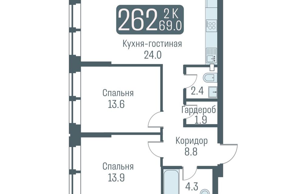 Продаётся студия, 69 м²