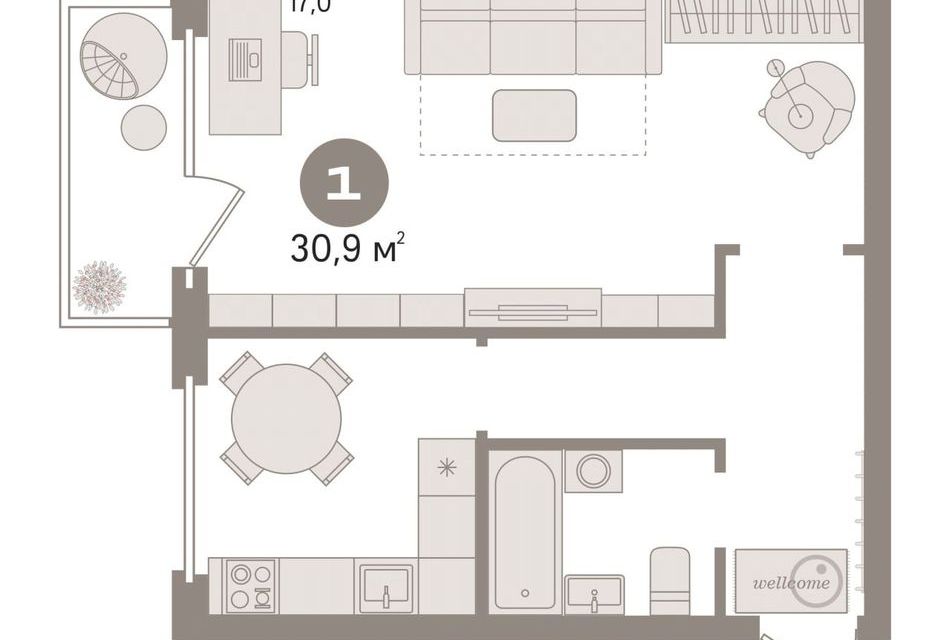 Продаётся 1-комнатная квартира, 30.9 м²