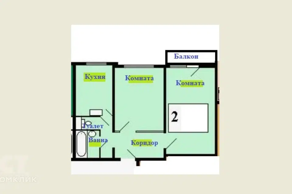 Продаётся 2-комнатная квартира, 53.7 м²
