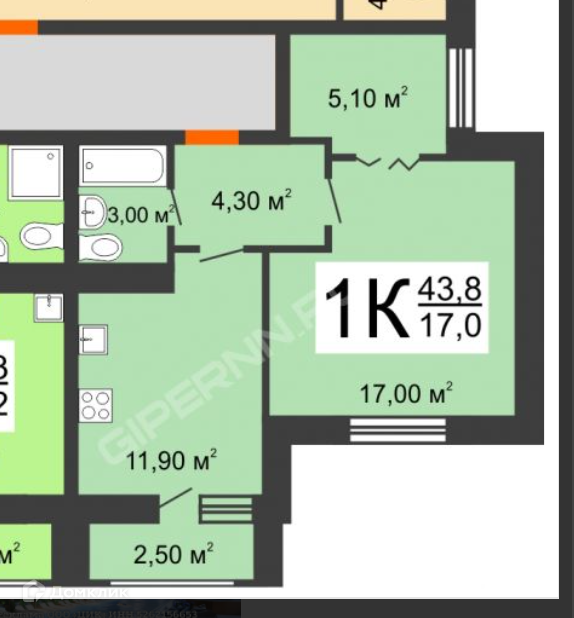 Продаётся 1-комнатная квартира, 45 м²
