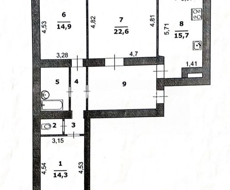 Продаётся 3-комнатная квартира, 98.5 м²