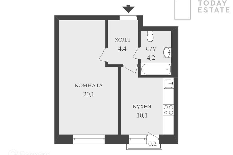 Продаётся 1-комнатная квартира, 38.2 м²