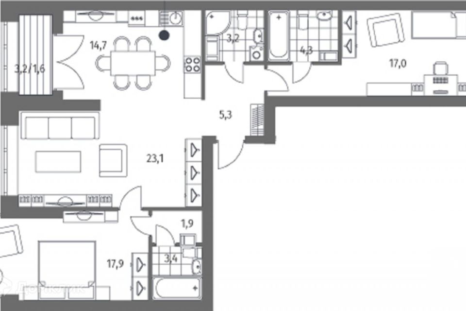 Продаётся 3-комнатная квартира, 92.66 м²