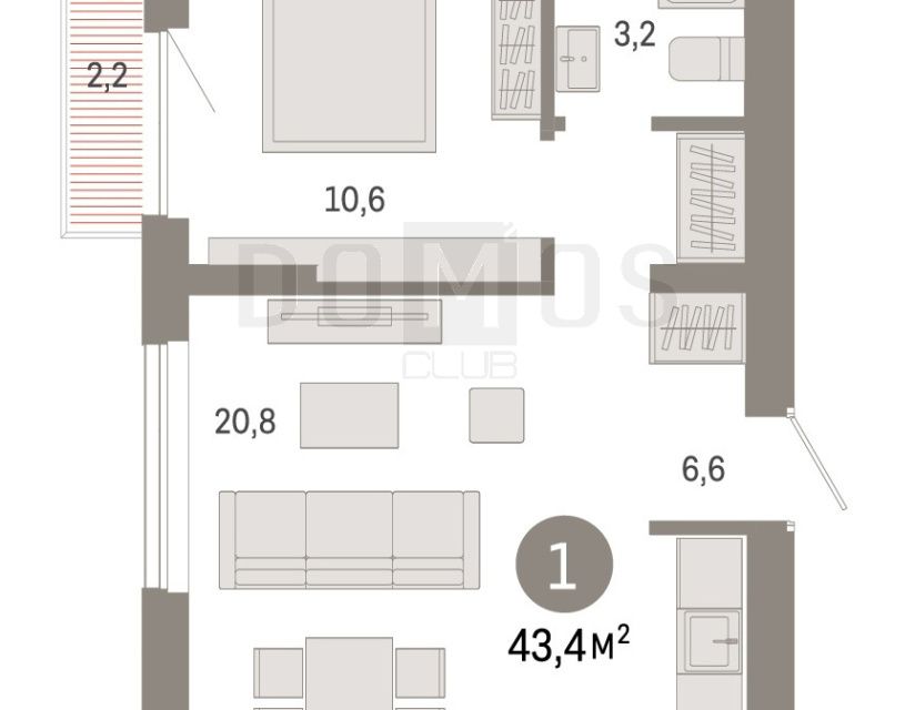 Продаётся 1-комнатная квартира, 40.8 м²