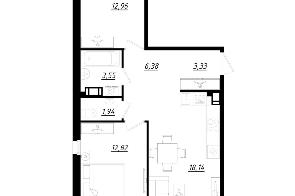 Продаётся 2-комнатная квартира, 60.3 м²